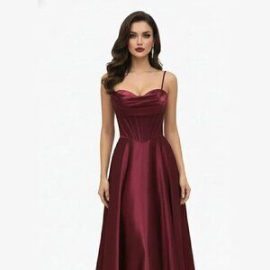 New A-Line Sleeveless Solid Elegant Dress w/ Pleated Sweetheart Neck TL3049L